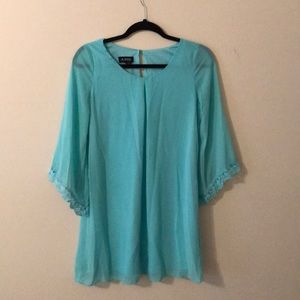 Turquoise bell sleeve mini dress